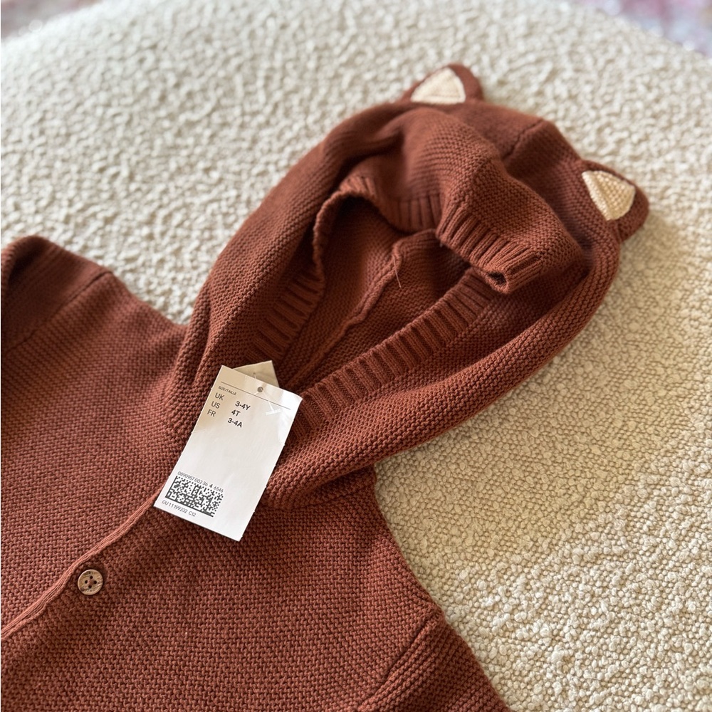 Brown Hooded Cardigan with Ears